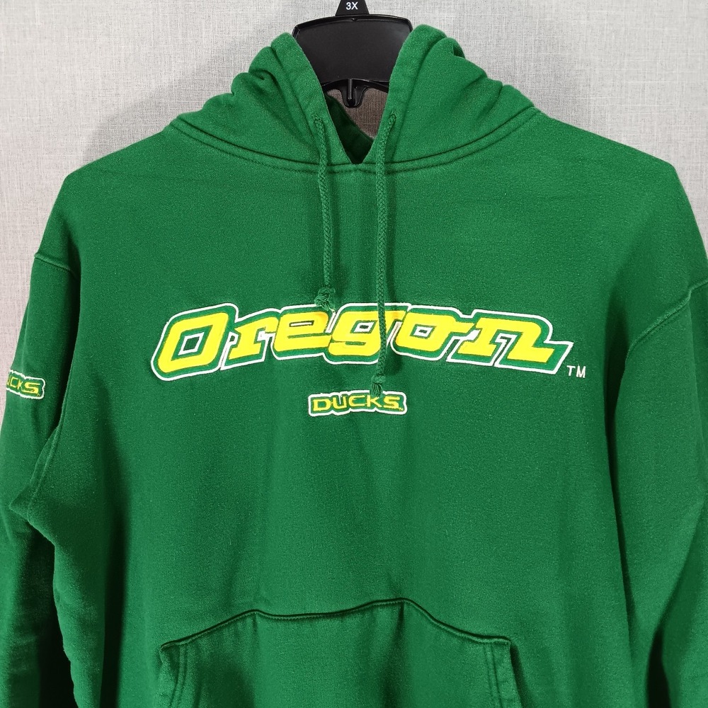 Vintage Oregon Ducks Hoodie L Green‎ Yellow Heavyweight NCAA Sweatshirt Pouch